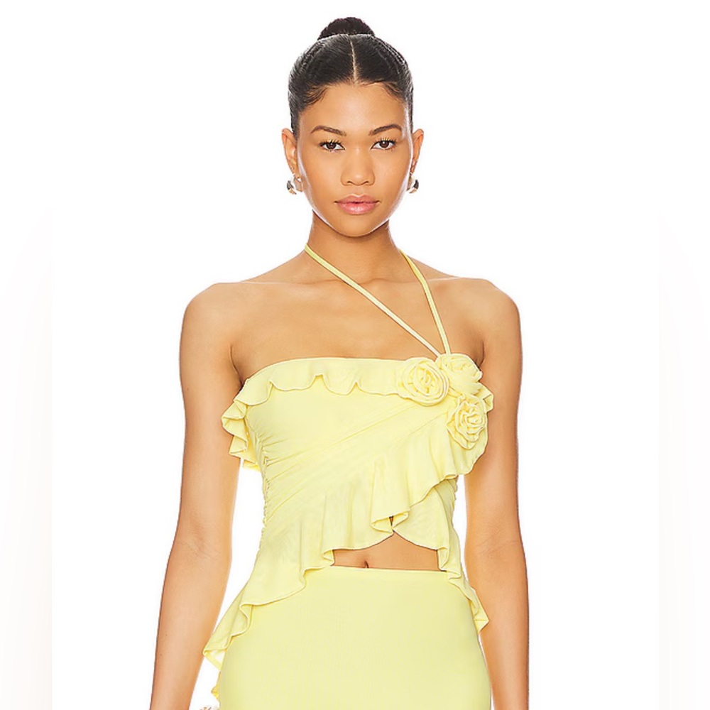 AFRM Thom Top in Buttercup Yellow Ruffled Halter